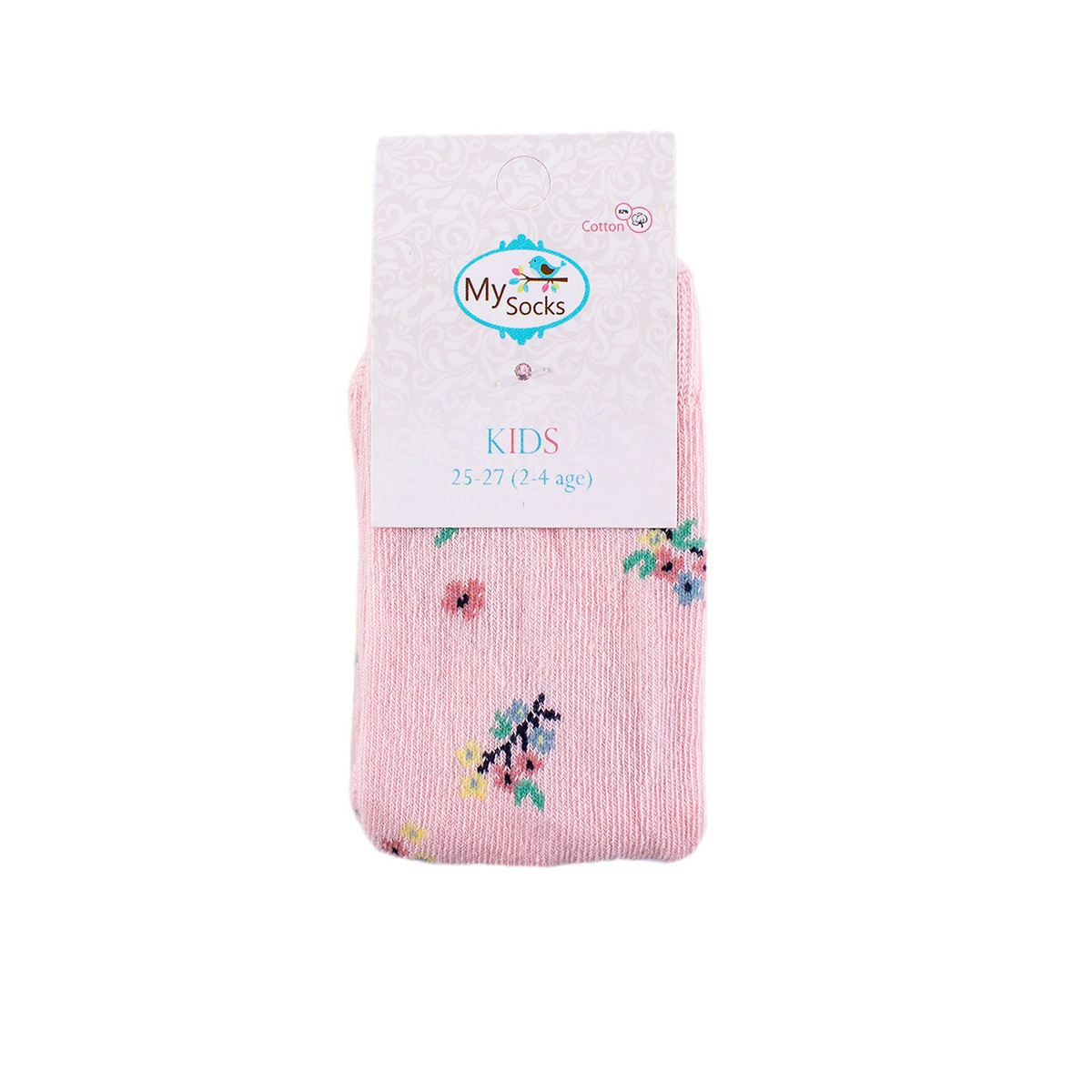 Детски къси чорапки с флорален десен в розово