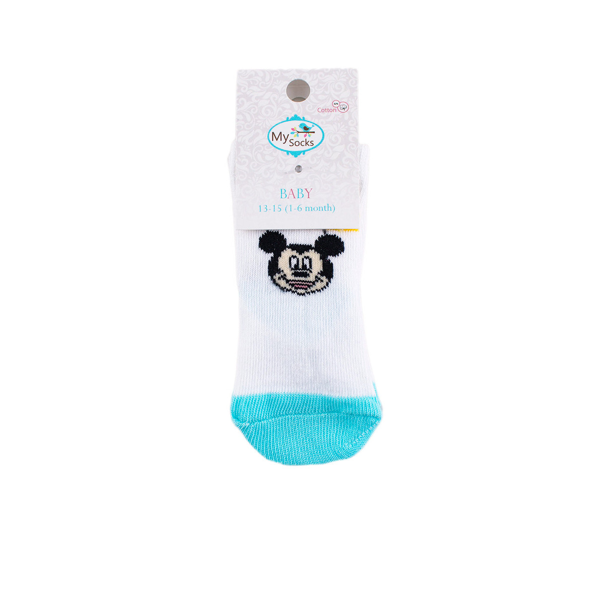 Бебешки къси чорапки в бяло и синьо