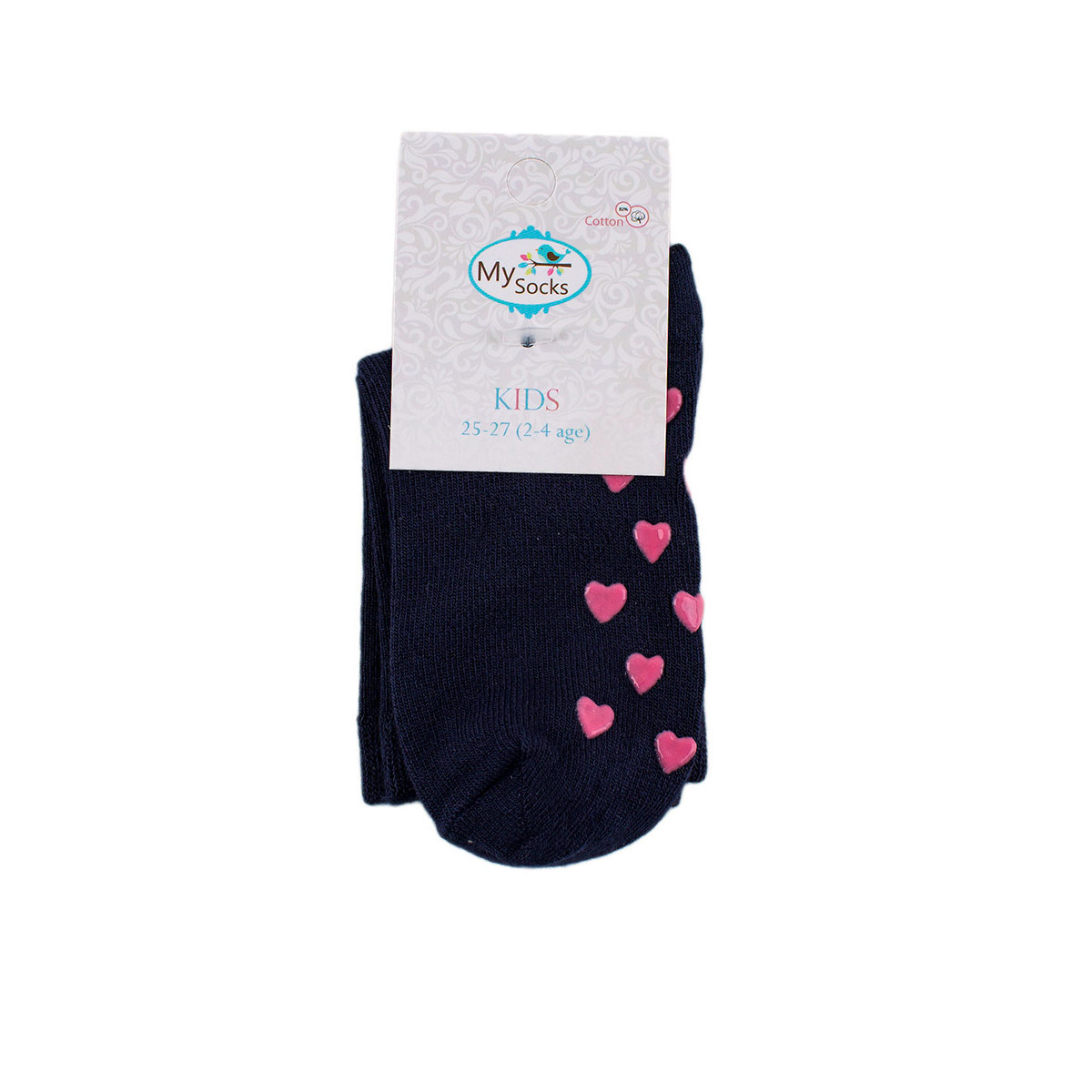 Детски къси чорапки с гумички на сърца и  тъмносинцвят