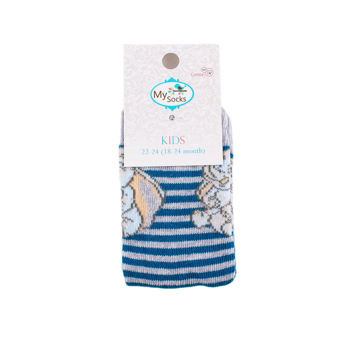 Бебешки къси чорапи в синьо и сиво райе