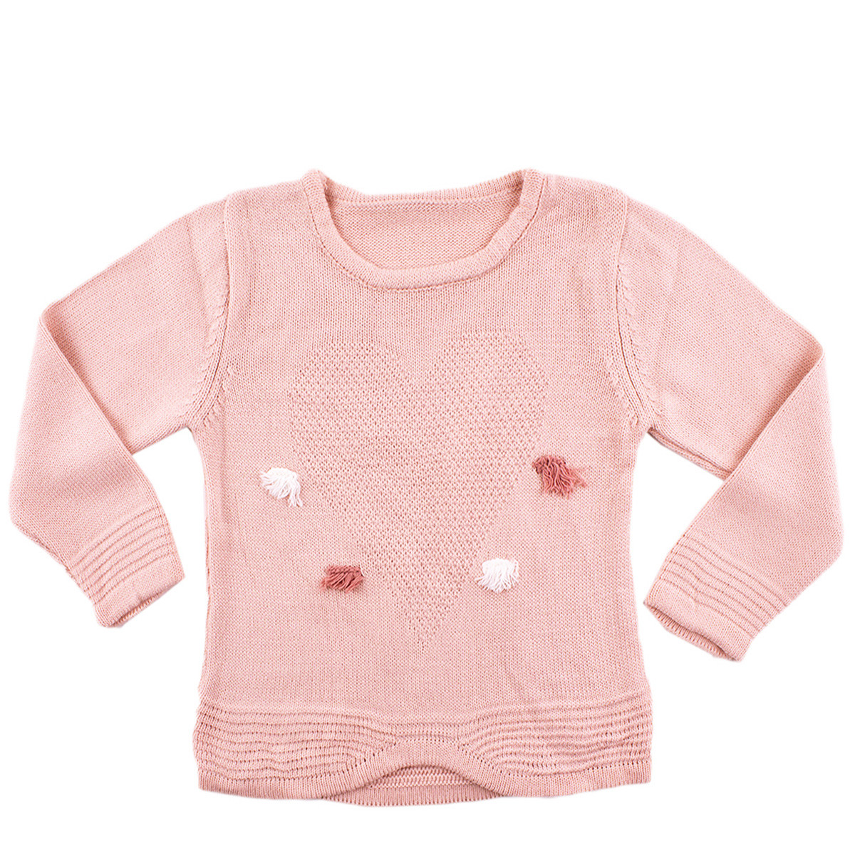 Пуловер с релефна апликация в опушено розово (1 - 6 год.)