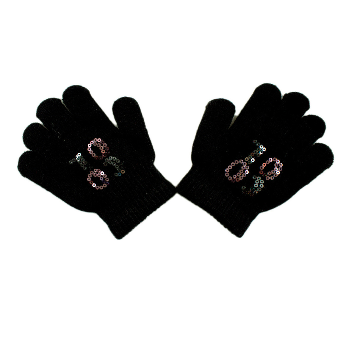 Детски ръкавици с пайети в черно за момичета