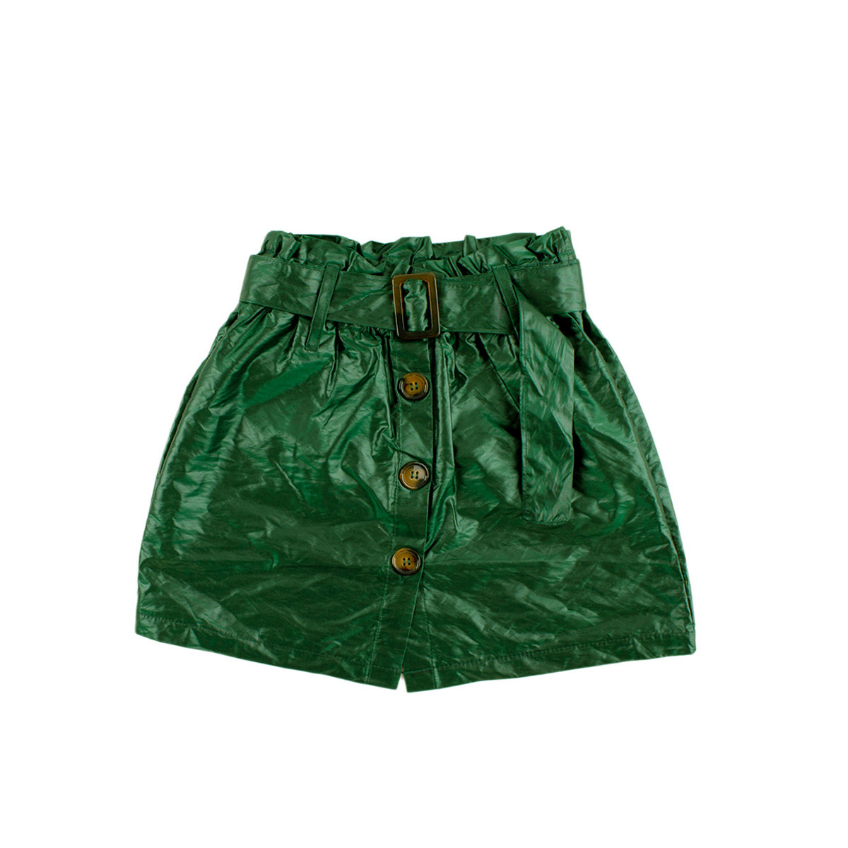 Пола с предно закопчаване и колан в перлено зелено