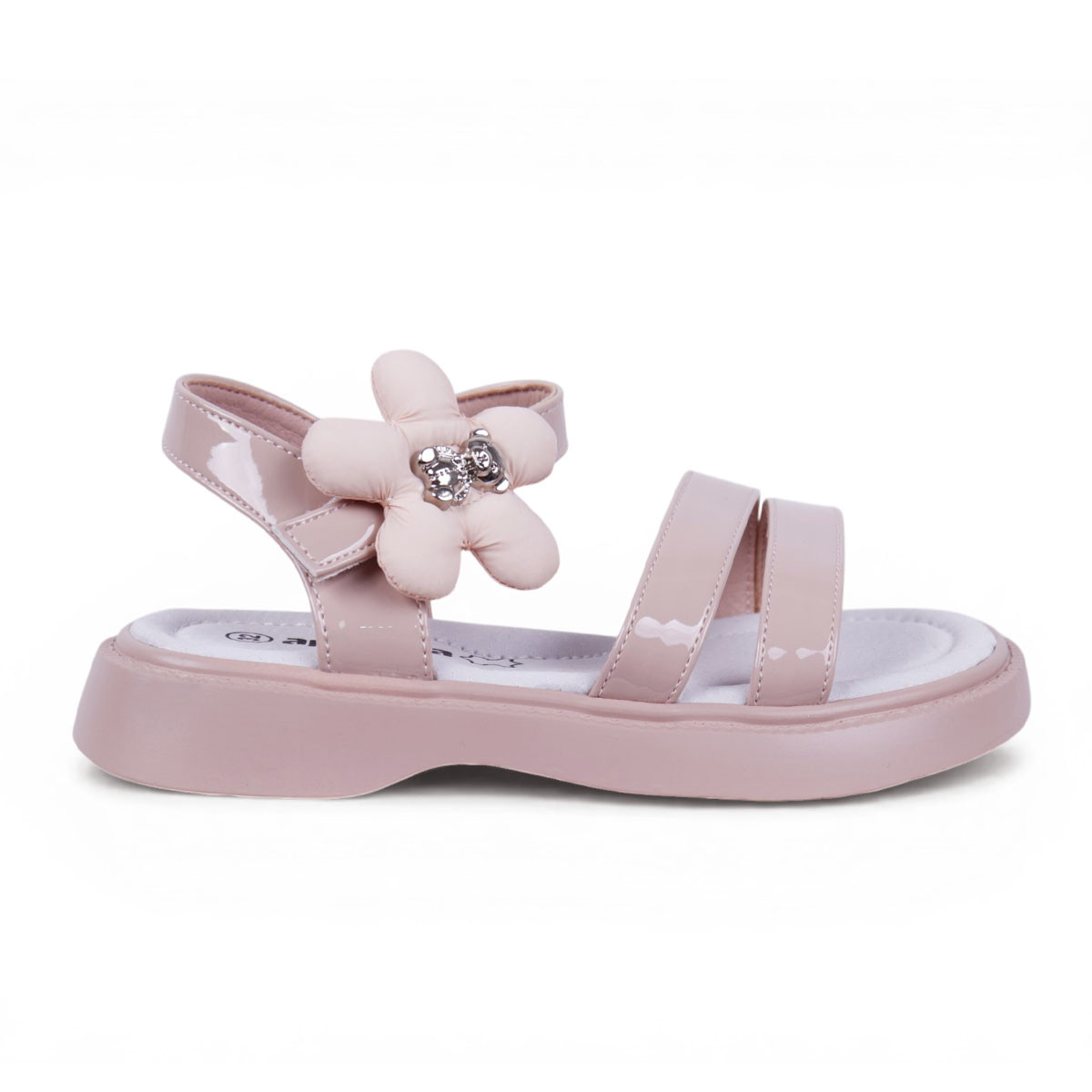 Анатомични лачени сандали "Flower" в пудра
