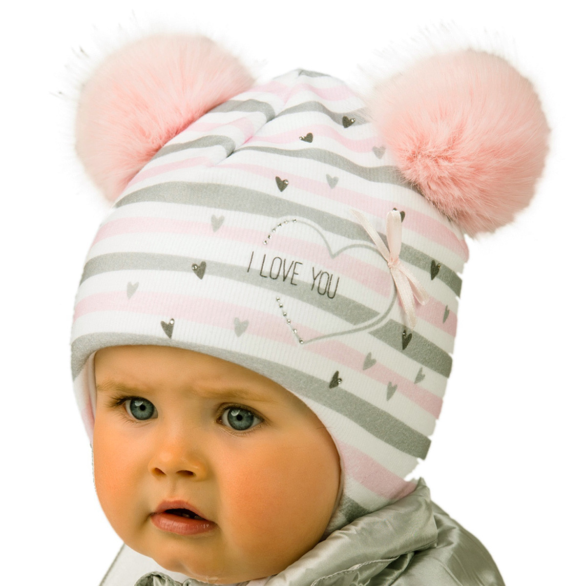 Бебешка зимна шапка с пискюли за момичета 