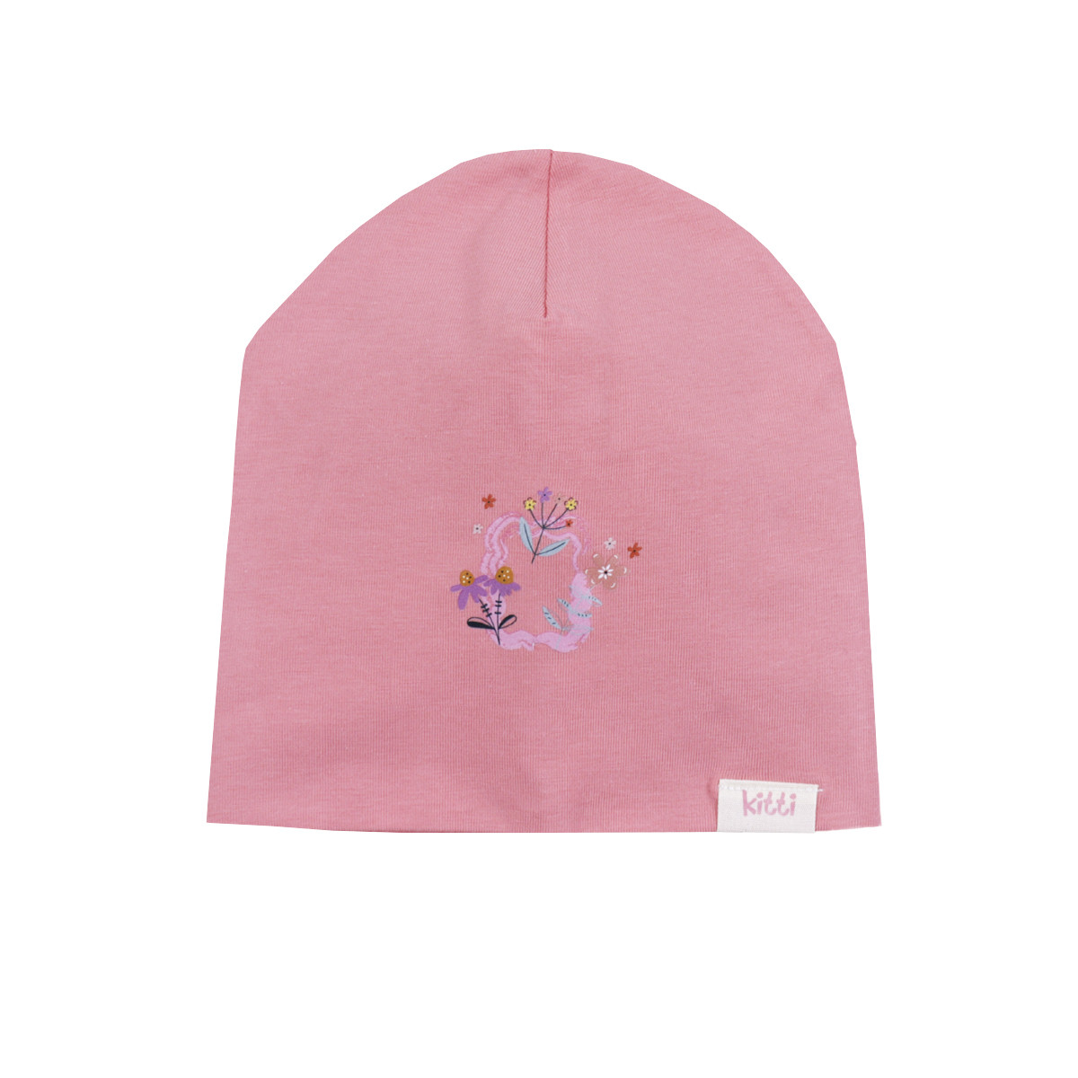 Бебешка двупластова шапка с цветчета в опушено розово