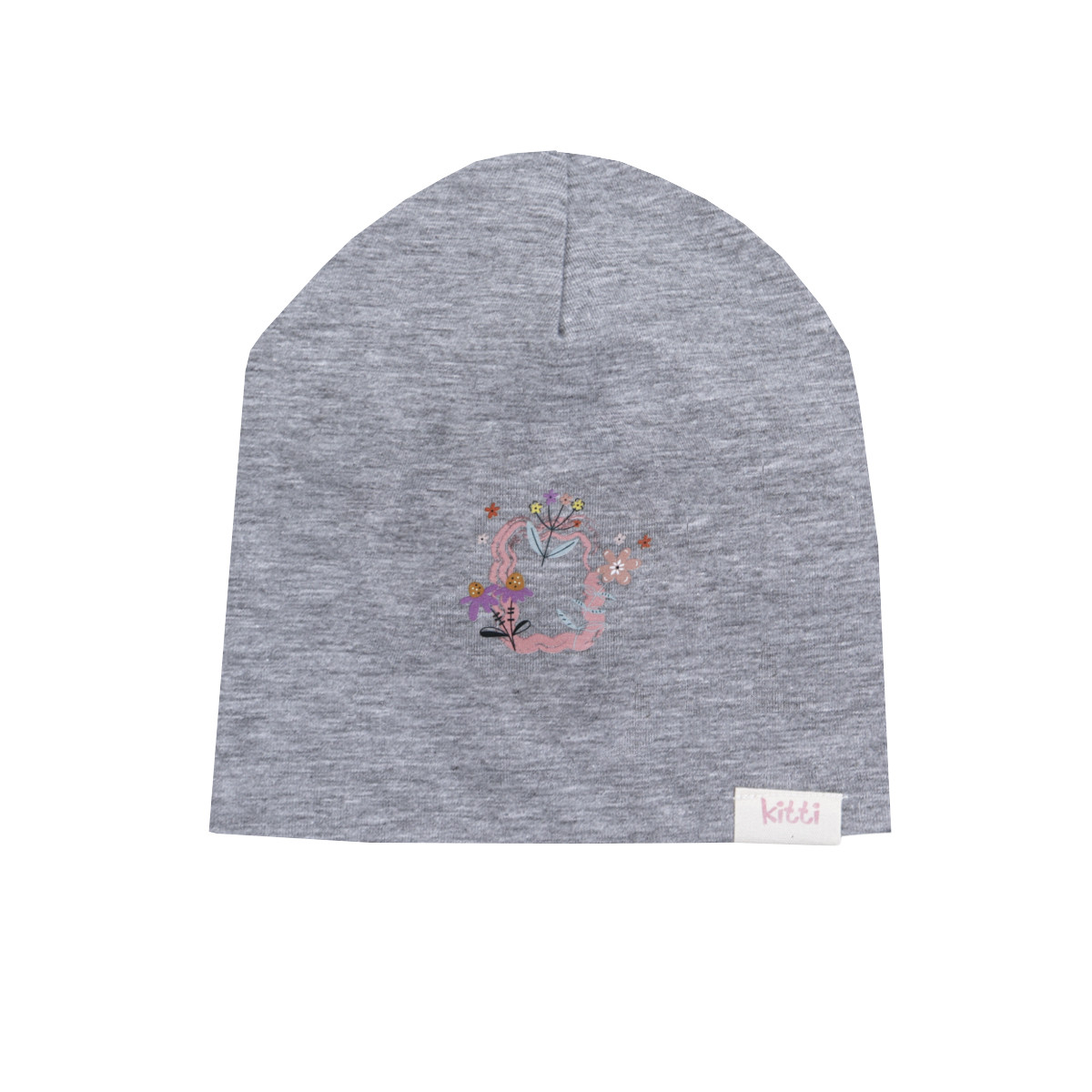 Бебешка двупластова шапка с цветчета в сив меланж
