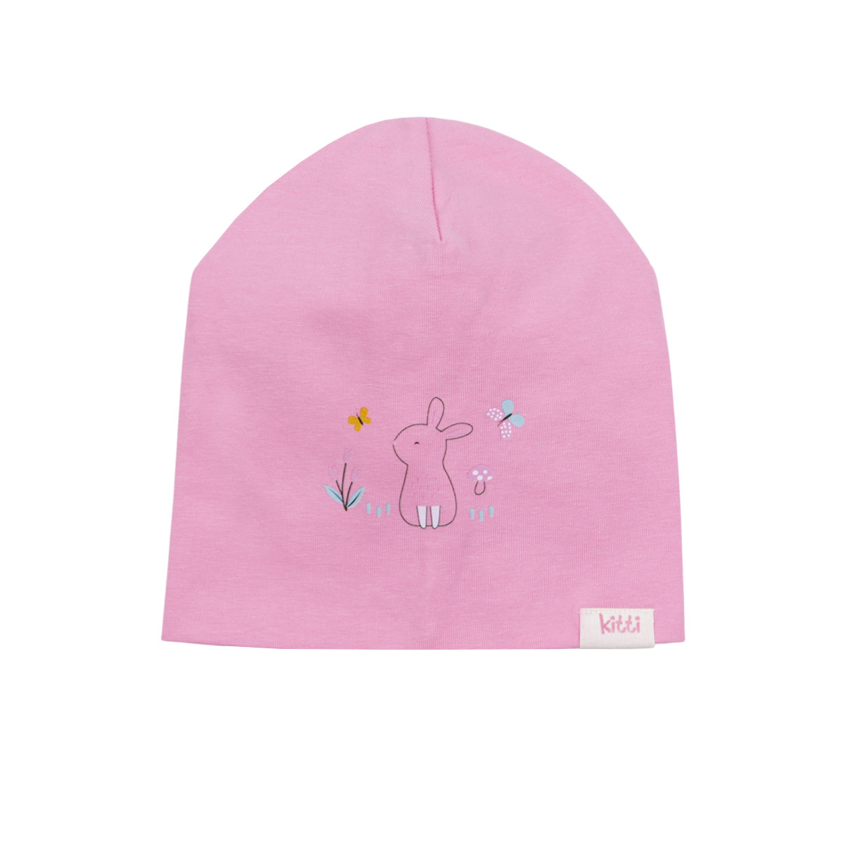 Бебешка двупластова шапка "Зайче" в розово