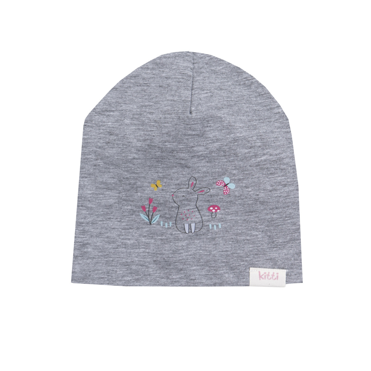 Бебешка двупластова шапка "Зайче" в сив меланж