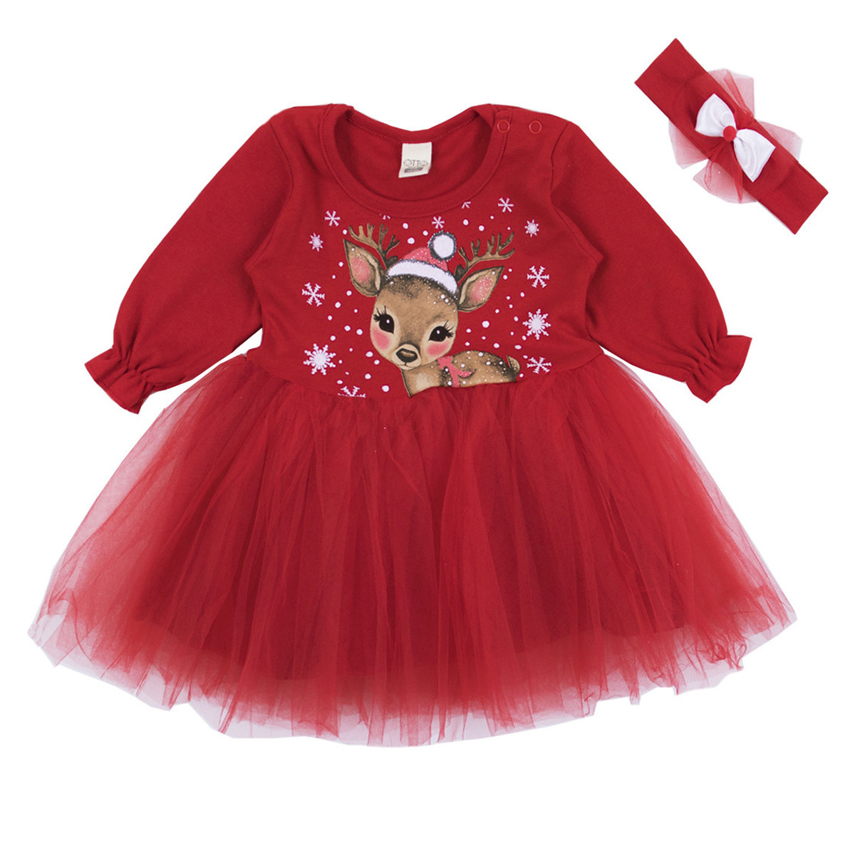 Бебешка коледна рокля с лента за глава