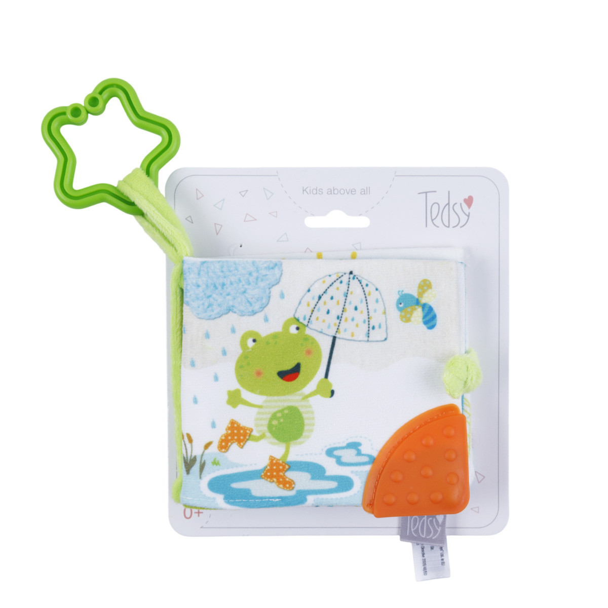 Бебешка мека книжка с дръжка "Жабче" 12 х 11 см