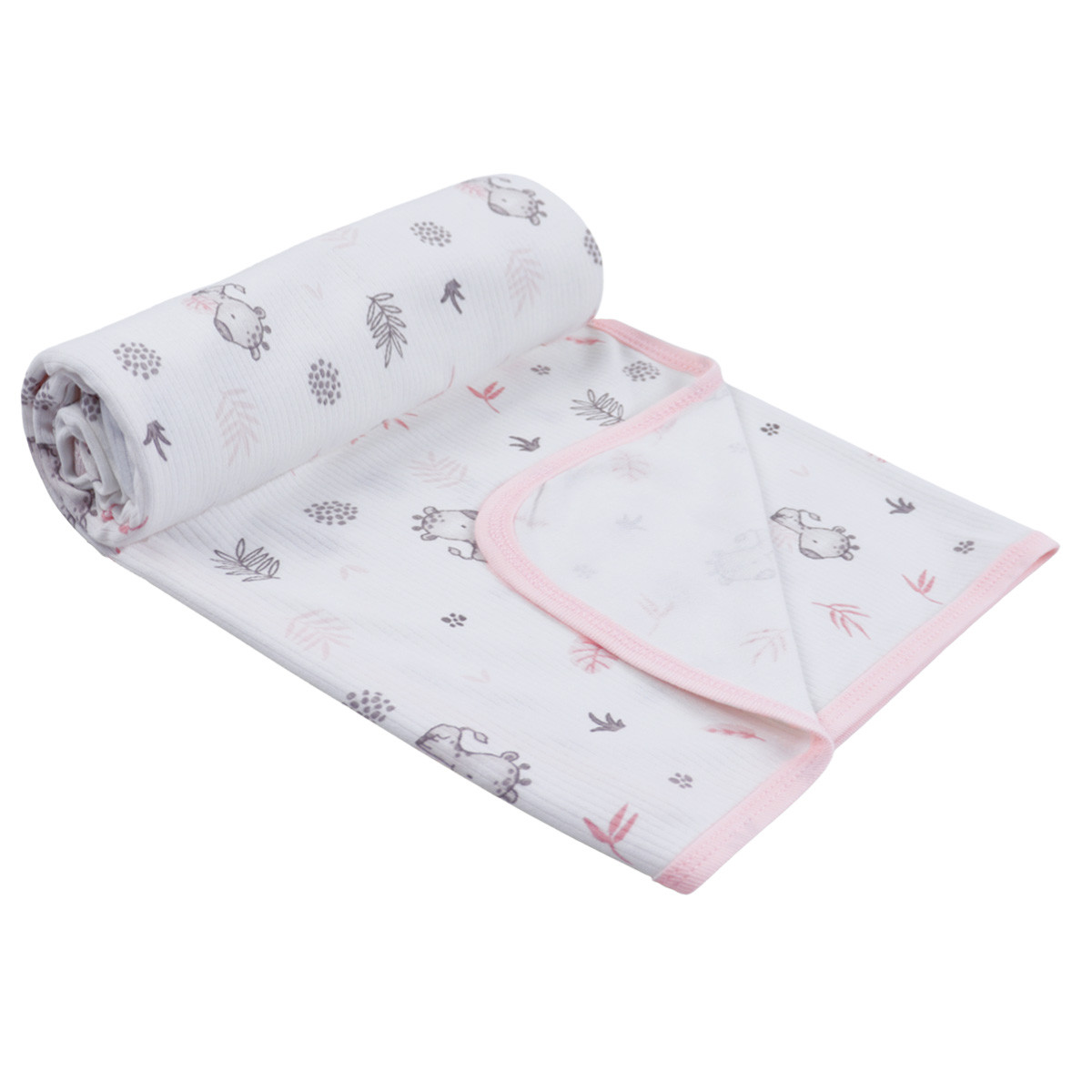 Бебешка памучна пелена "Little giraffe" с розово 90 х 80 см