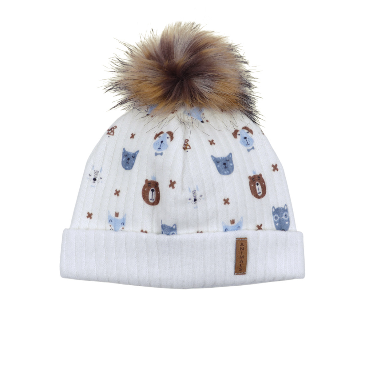 Бебешка зимна шапка с пискюл "Animals"