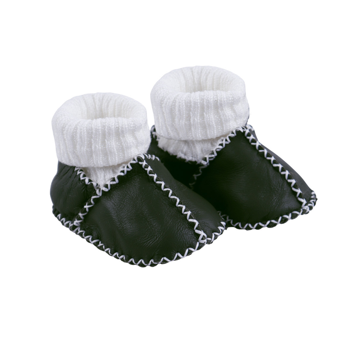 Бебешки буйки от естествена кожа в тъмнозелено