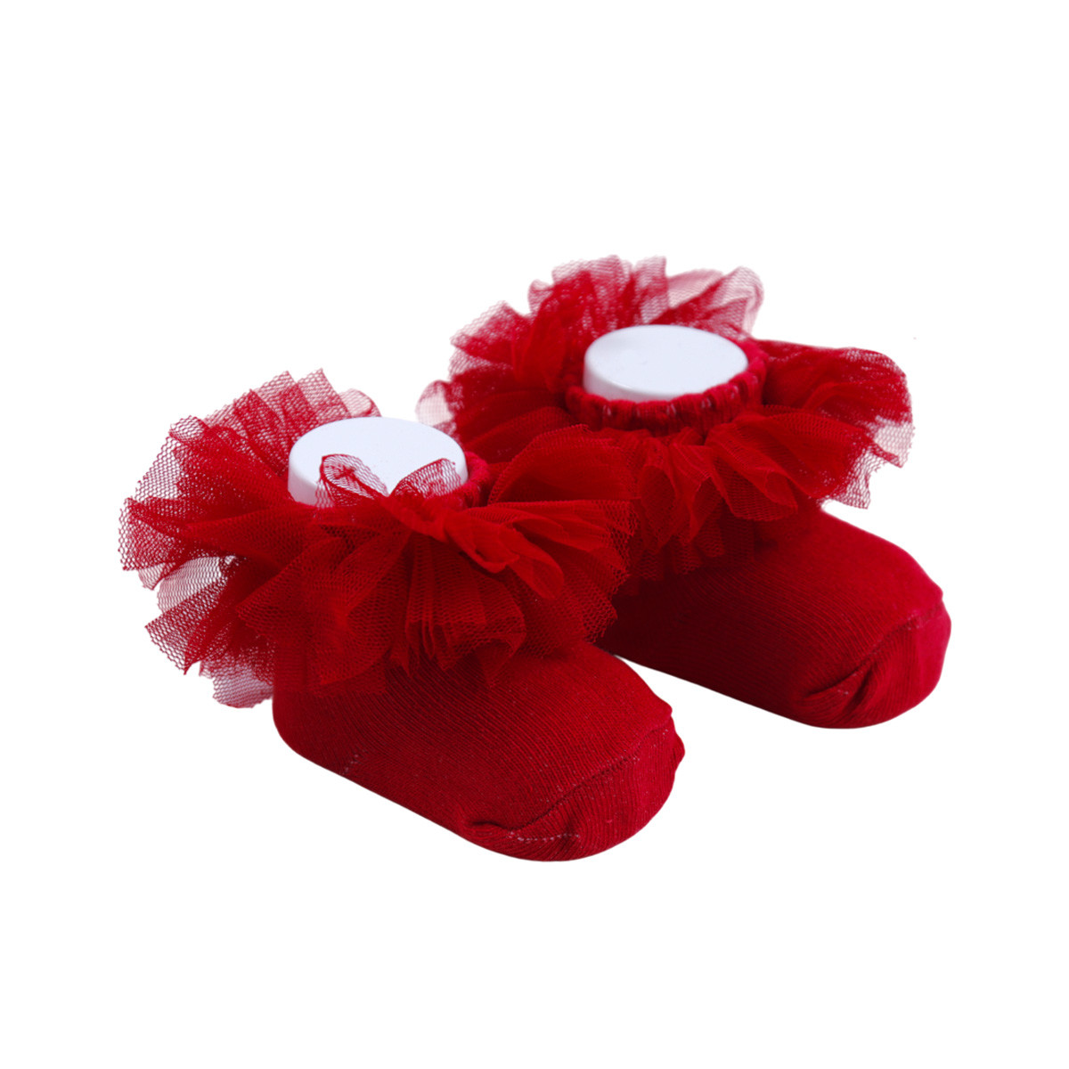 Бебешки чорапи с дантела в червено