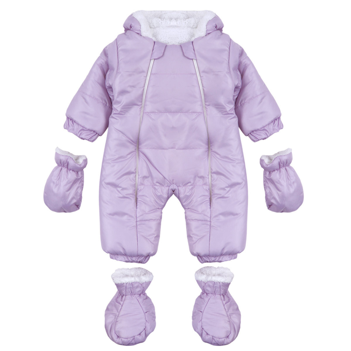 Лилав бебешки ескимос с ръкавички и терлички 