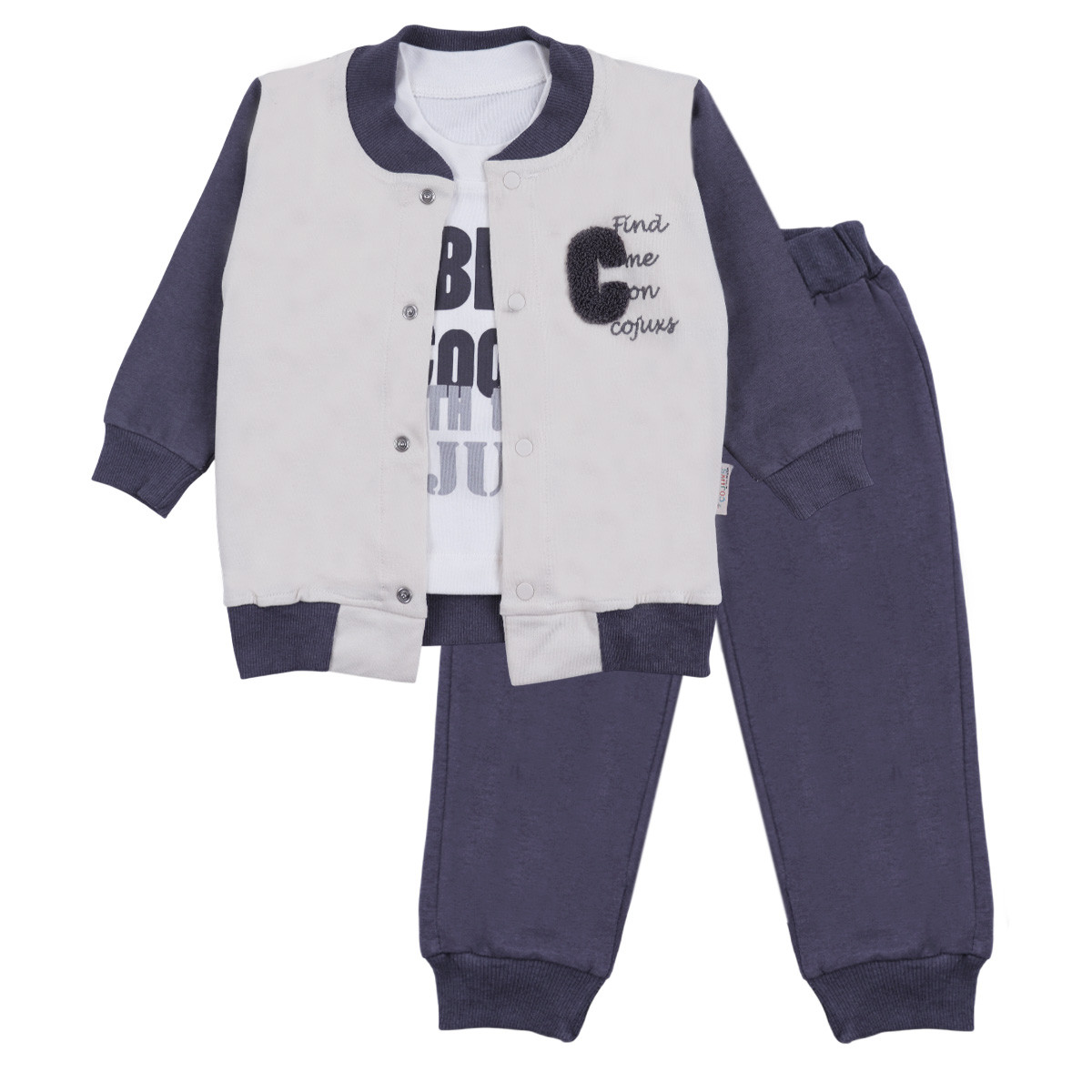 Бебешки комплект от 3 части "Cool" в гълъбово синьо