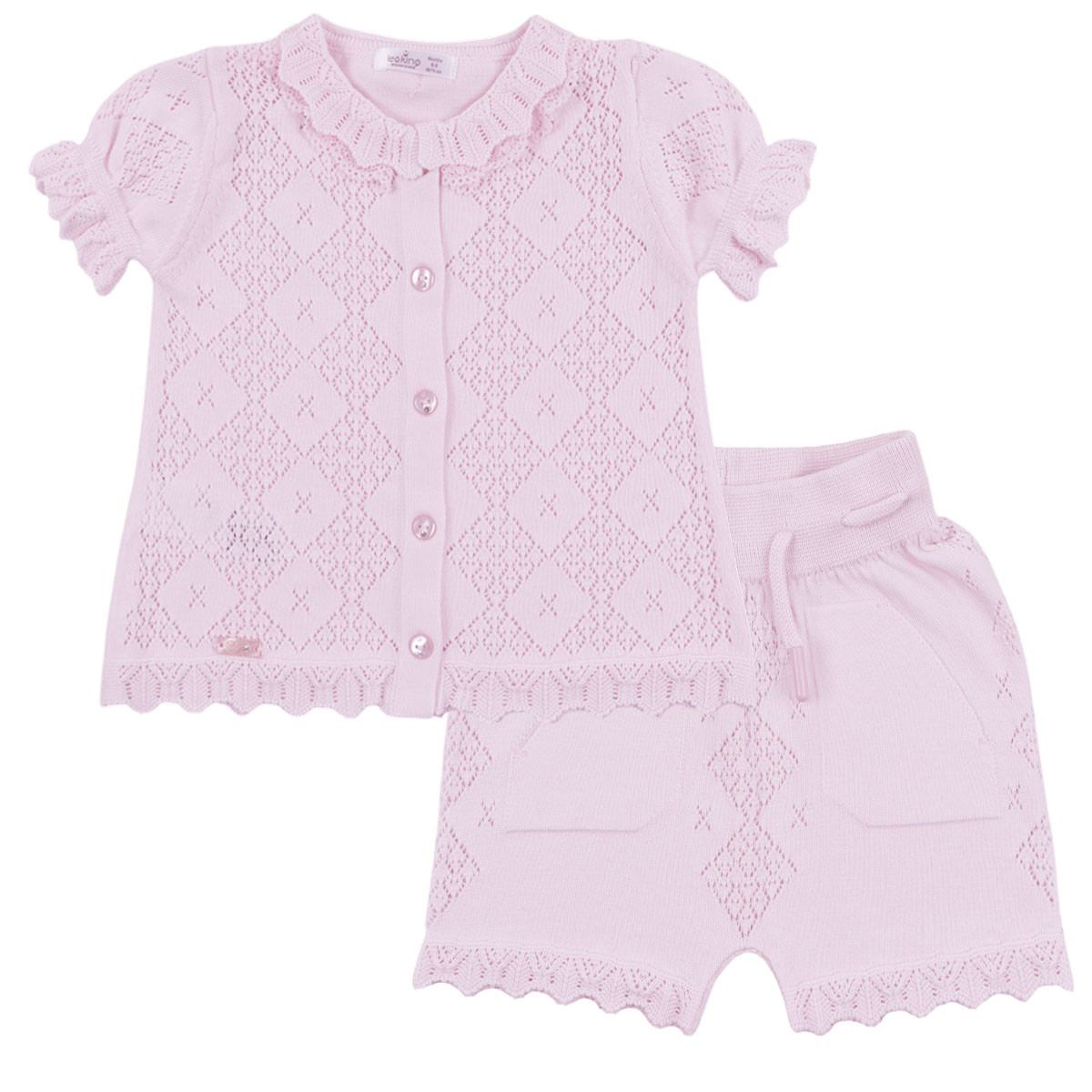 Бебешки комплект от ажурено плетиво в розово