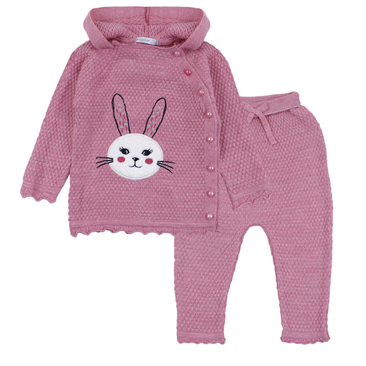 Бебешки комплект от плетиво "Bunny" в пепел от рози