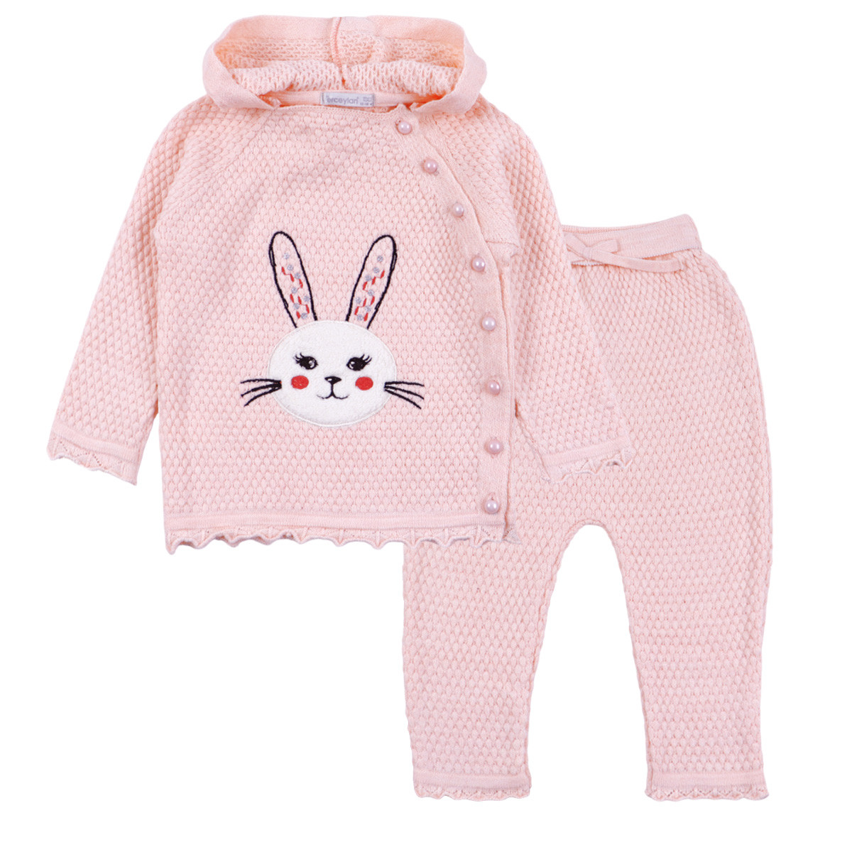 Бебешки комплект от плетиво "Bunny" в праскова