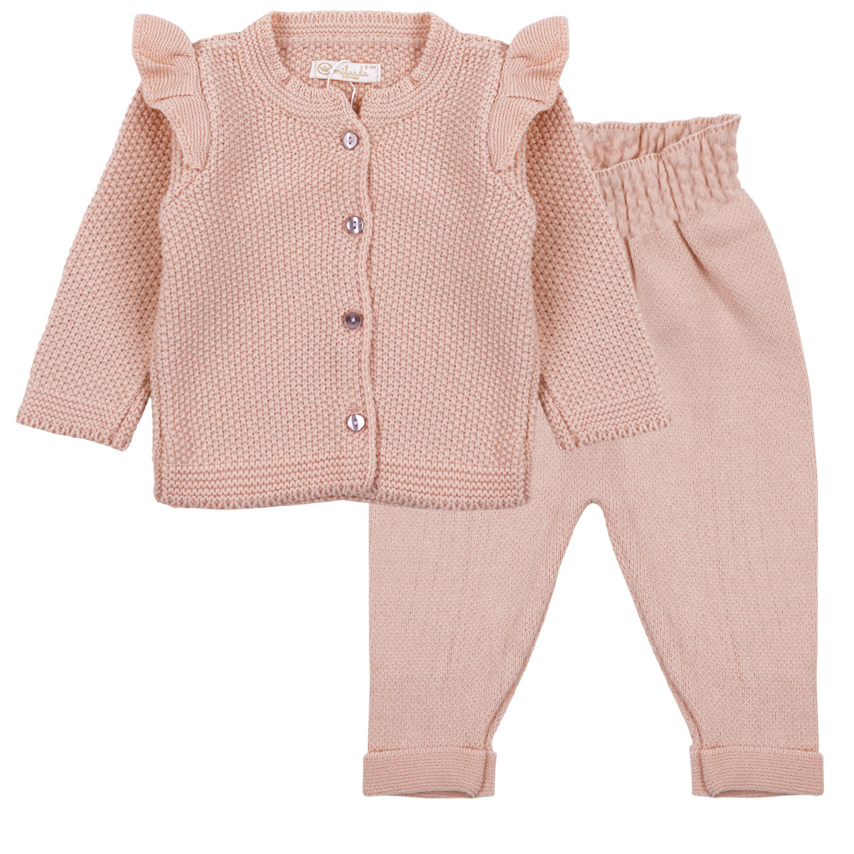 Бебешки комплект от плетиво с къдрички