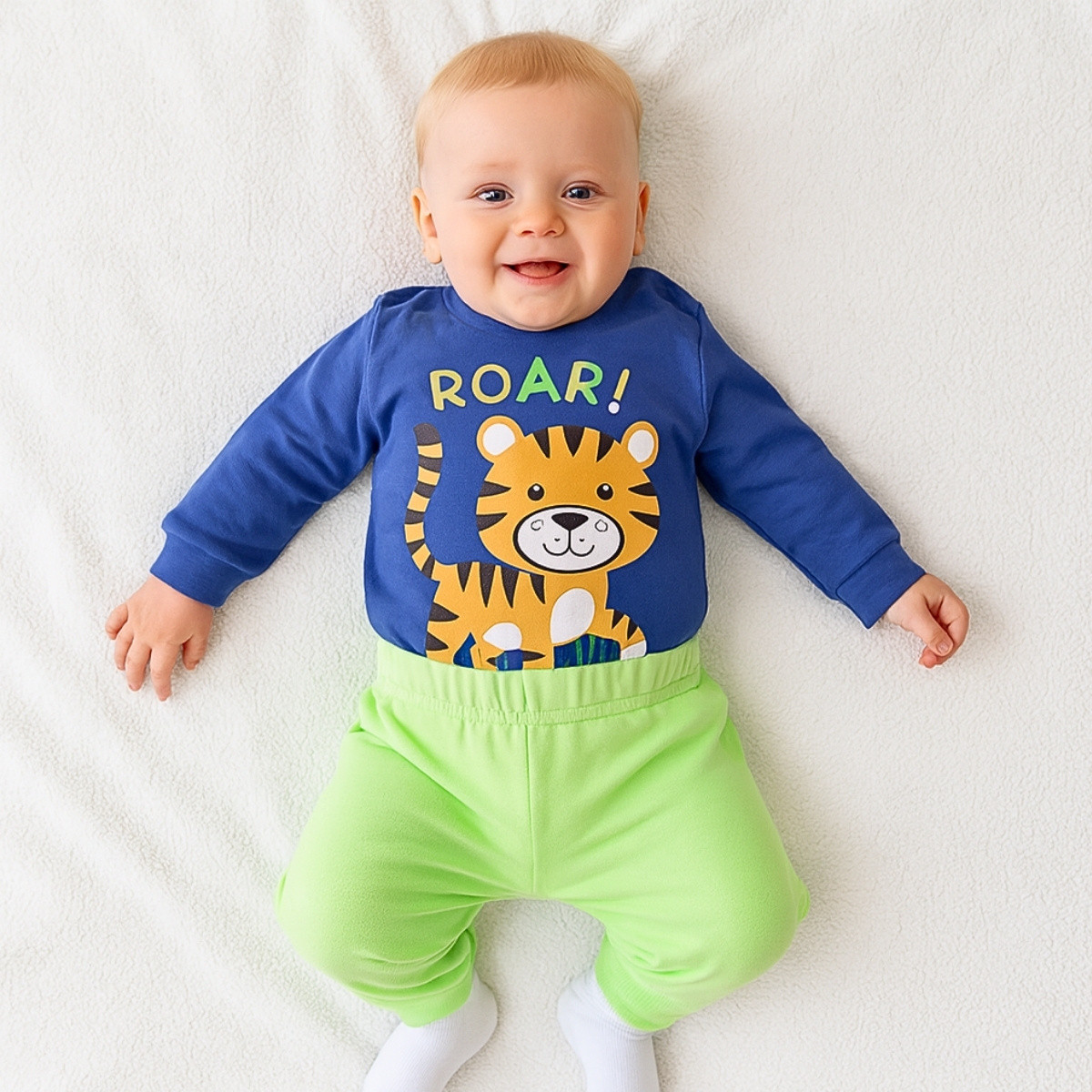 Бебешки комплект "Roar" в синьо и зелено