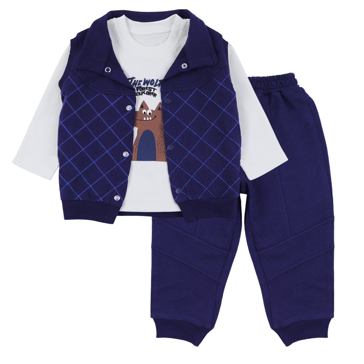 Бебешки памучен комплект от 3 части в тъмносиньо