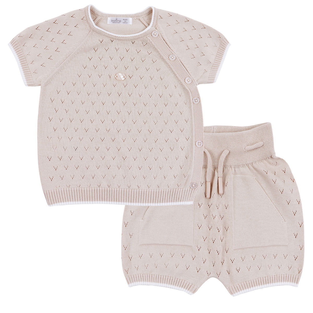 Бебешки комплект от ажурено плетиво в капучино