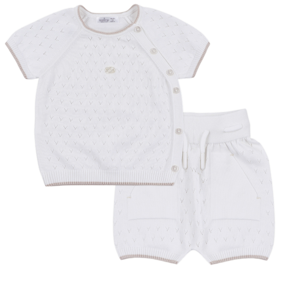 Бебешки комплект от ажурено плетиво в екрю