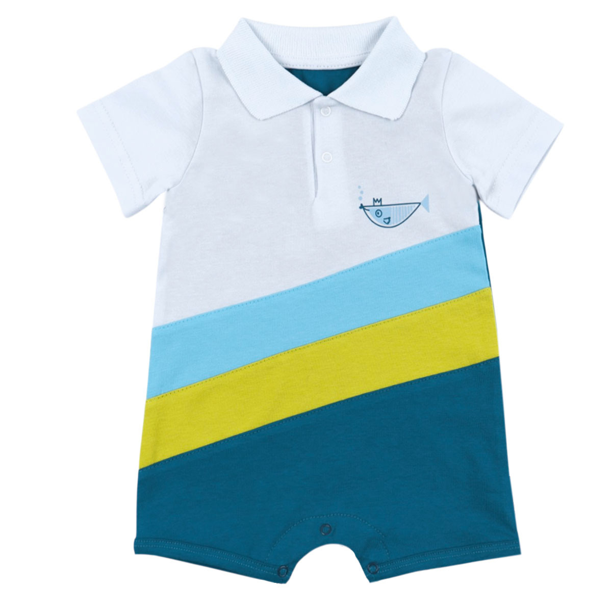 Бебешки летен ромпър "Fish" в петролено синьо