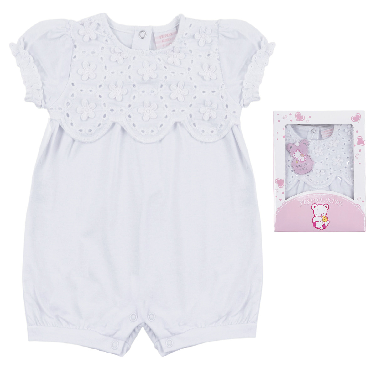 Летен бебешки ромпър с дантела в бяло