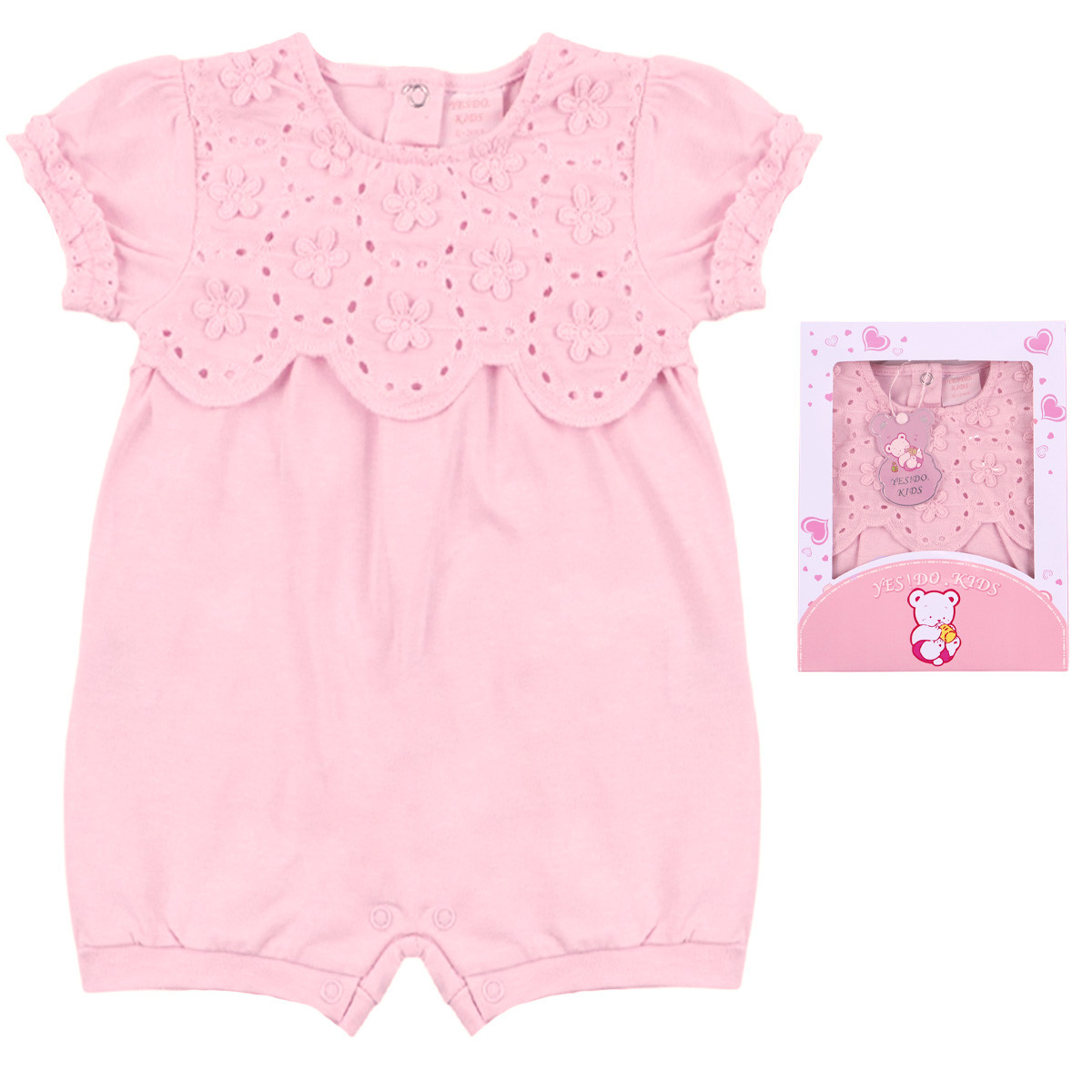 Летен бебешки ромпър с дантела в розово