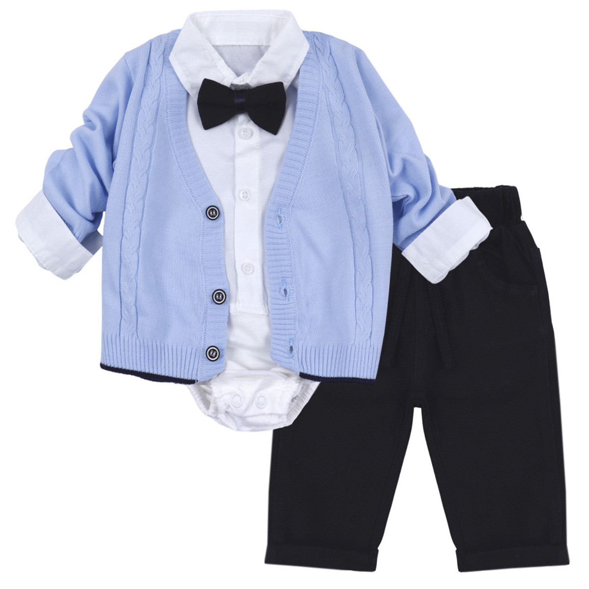Бебешки официален комплект от 4 части с жилетка в синьо