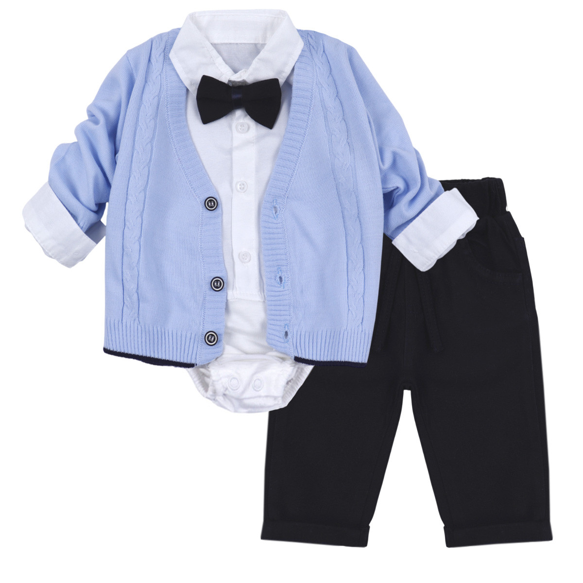 Бебешки официален комплект от 4 части с жилетка в синьо