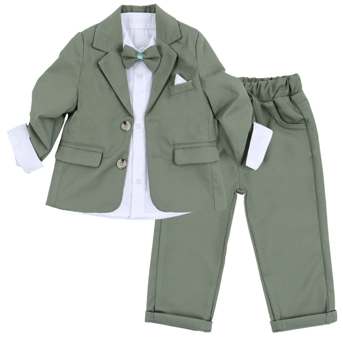 Бебешки официален комплект от 4 части в маслено зелено