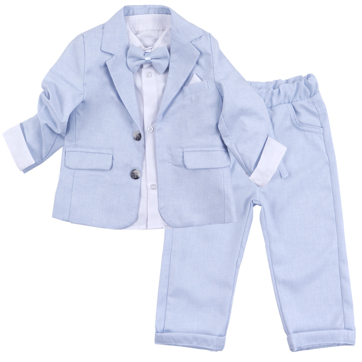 Бебешки официален комплект от 4 части в светлосин меланж