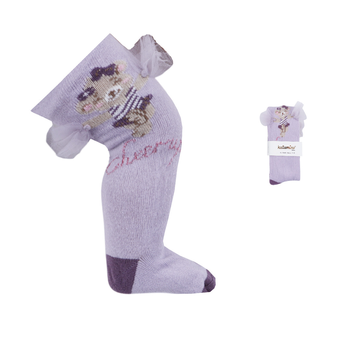 Бебешки памучен чорапогащник "Cheet up" в лилаво