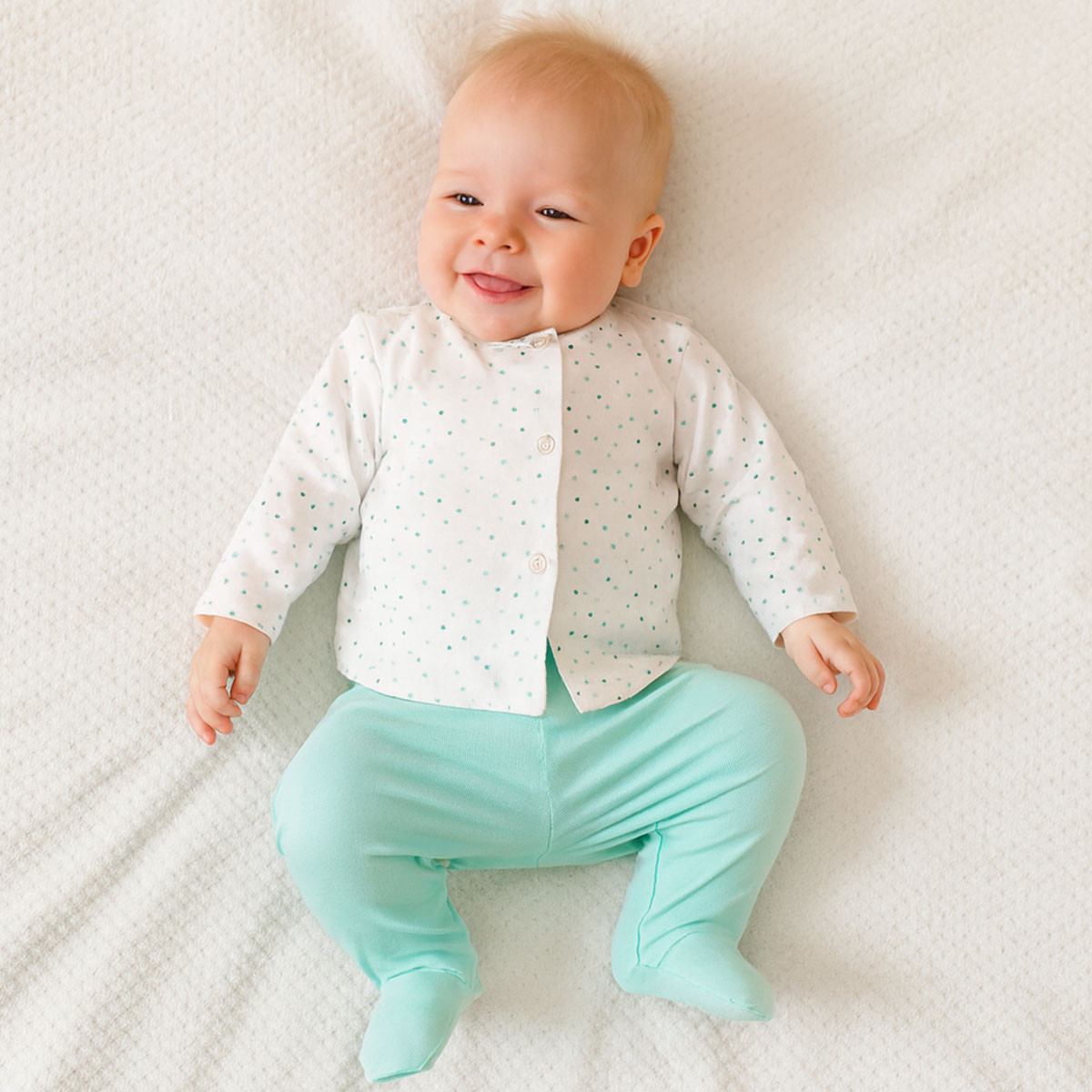 Бебешки памучен комплект "Stars" в екрю и мента