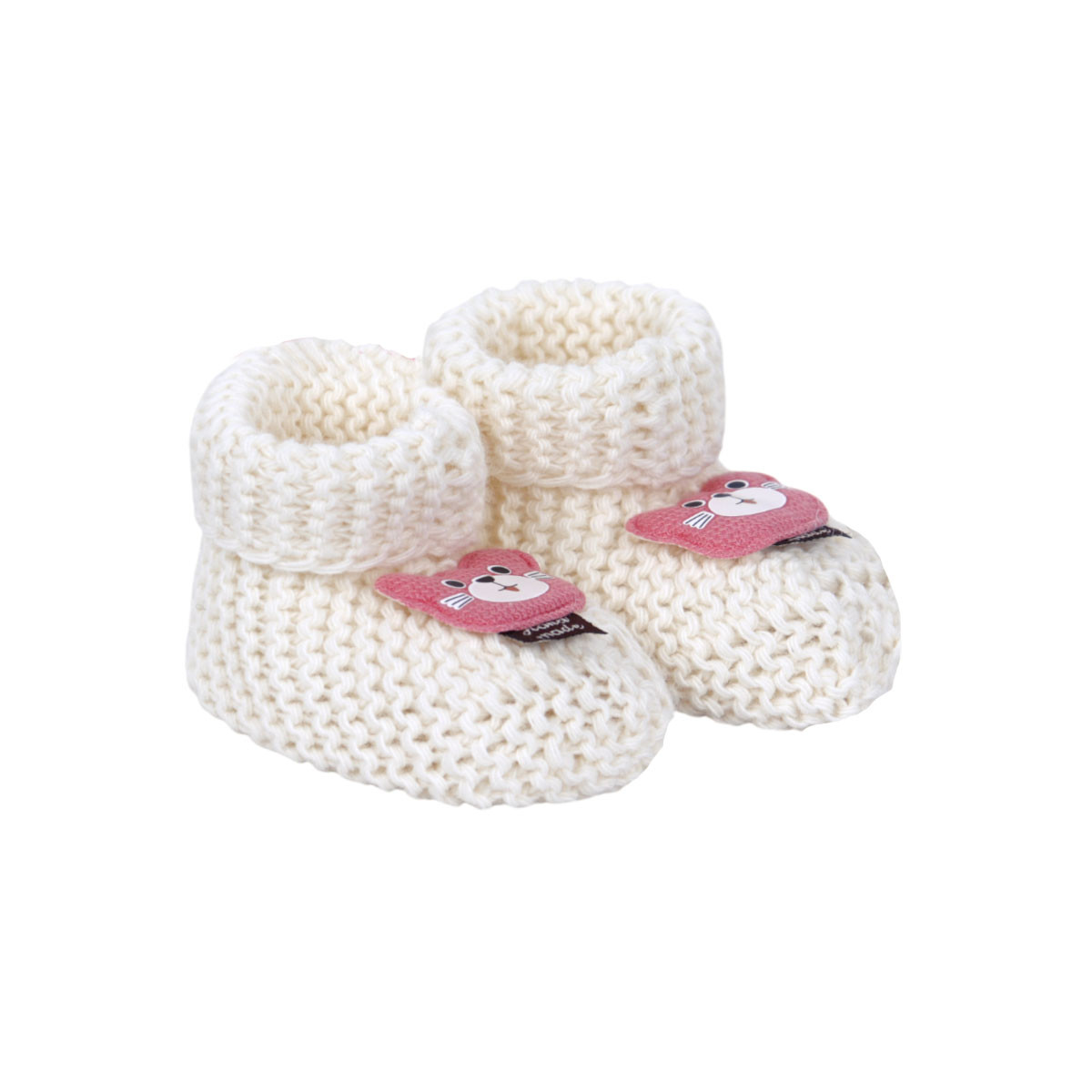 Бебешки плетени терлички "Мечо" в екрю и розово