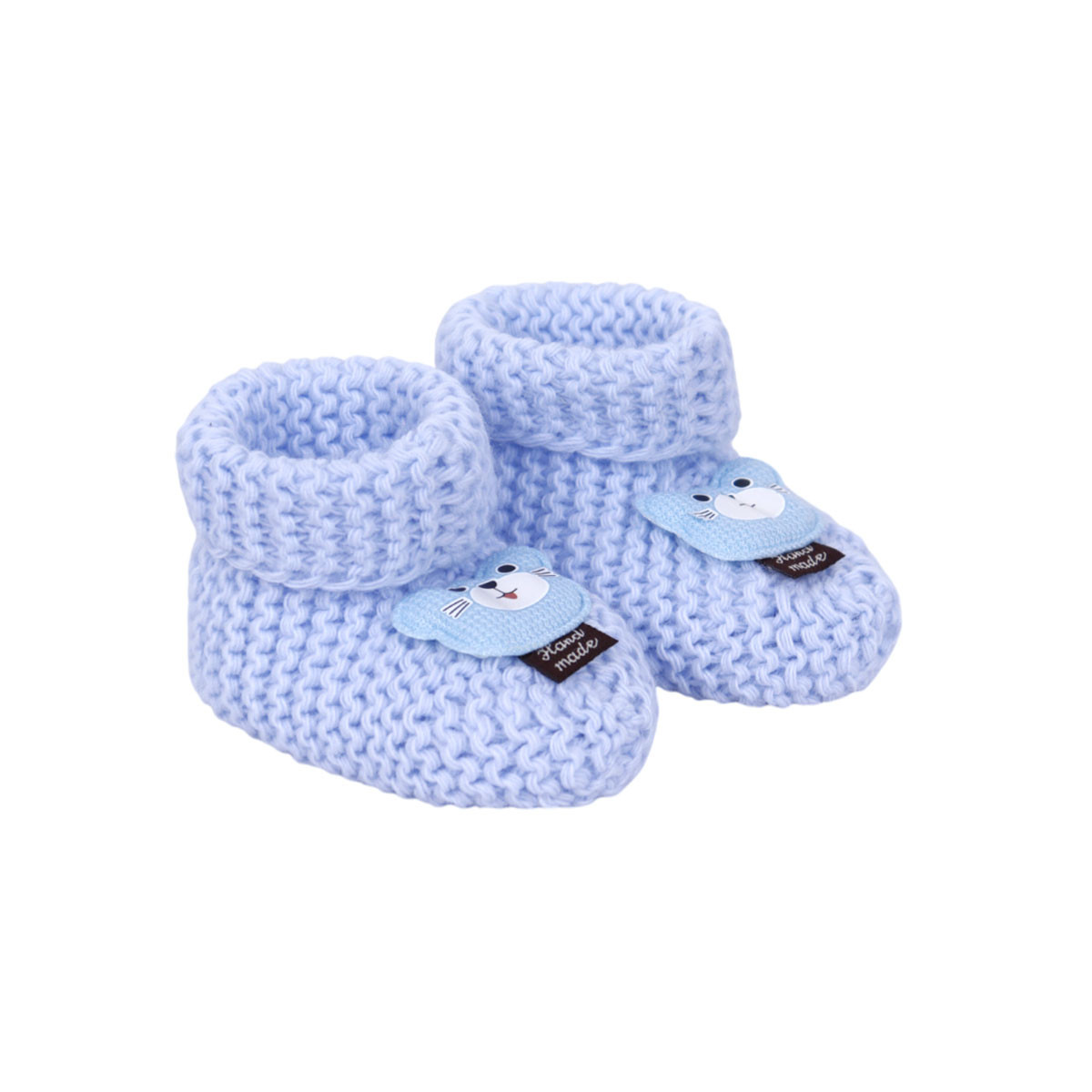 Бебешки плетени терлички "Мечо" в синьо