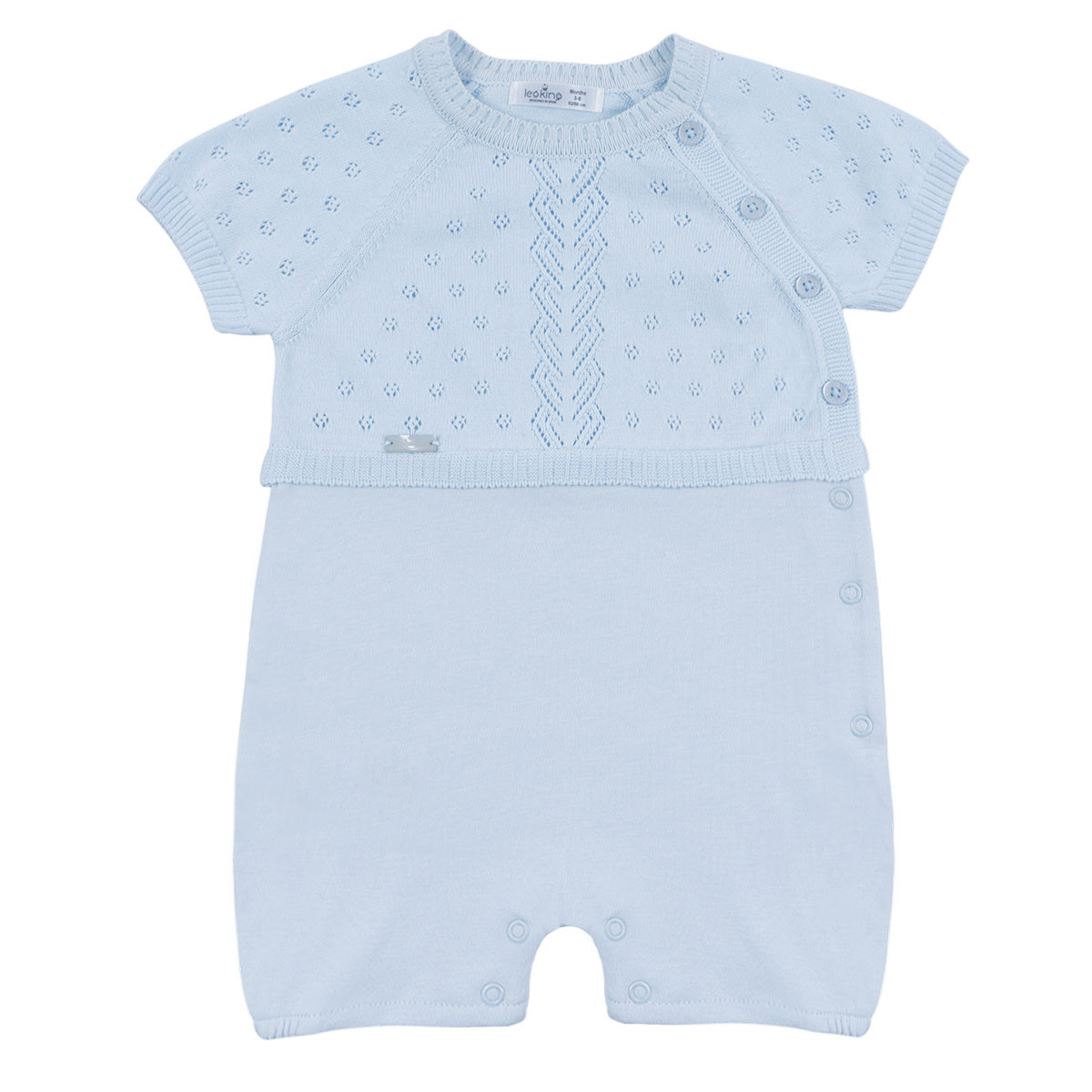 Бебешки ромпър с ажурено плетиво в синьо