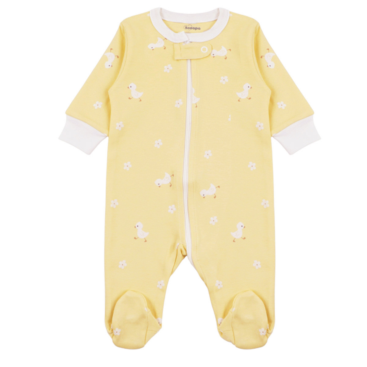 Бебешки памучен ромпър с цип в жълто
