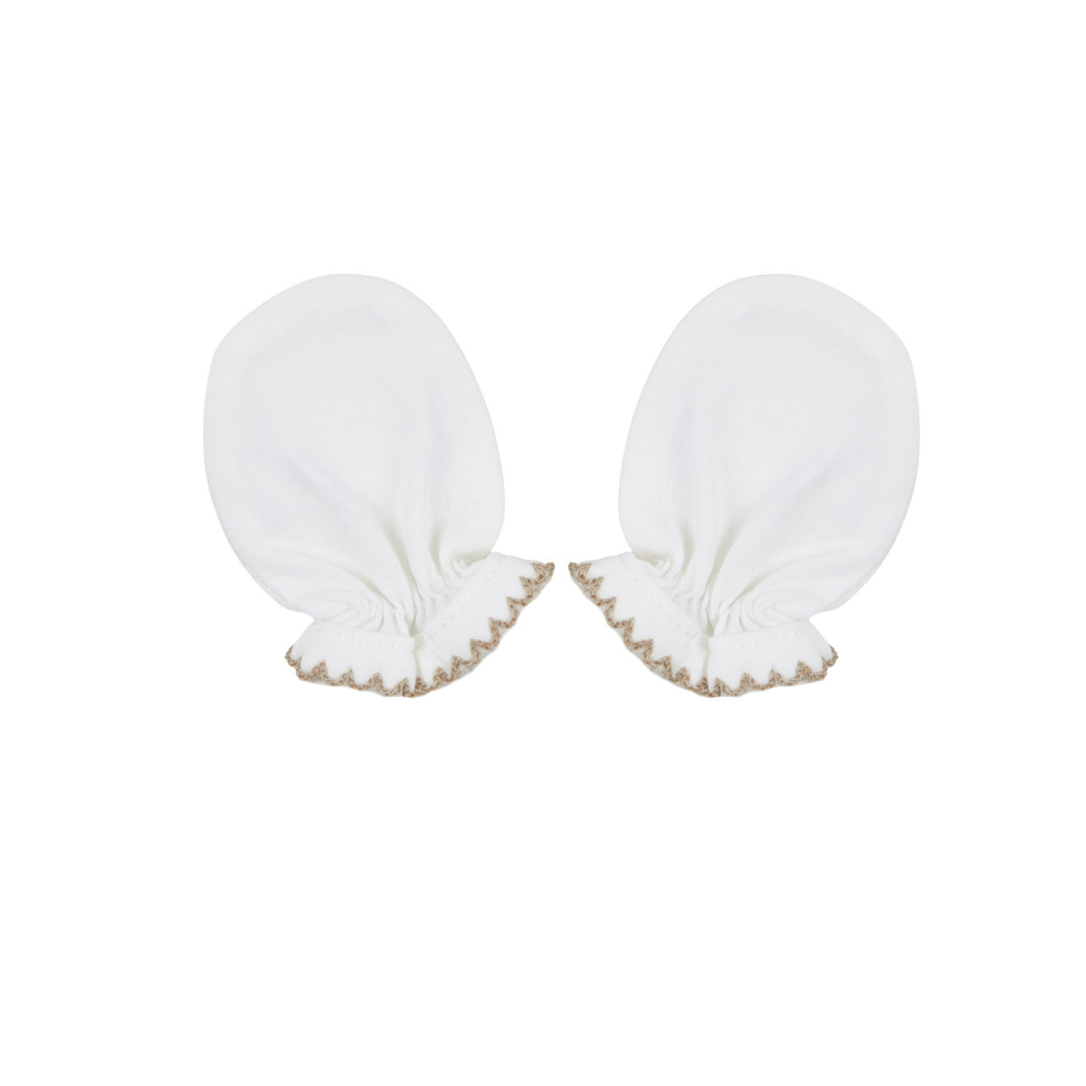 Ръкавички за новородено бебе в екрю с бежов кант