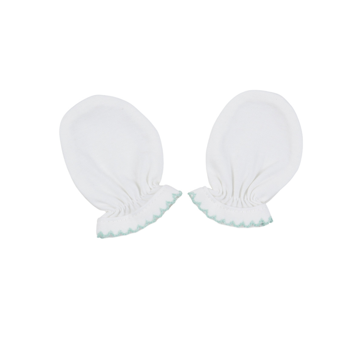 Ръкавички за новородено бебе в екрю с кант мента