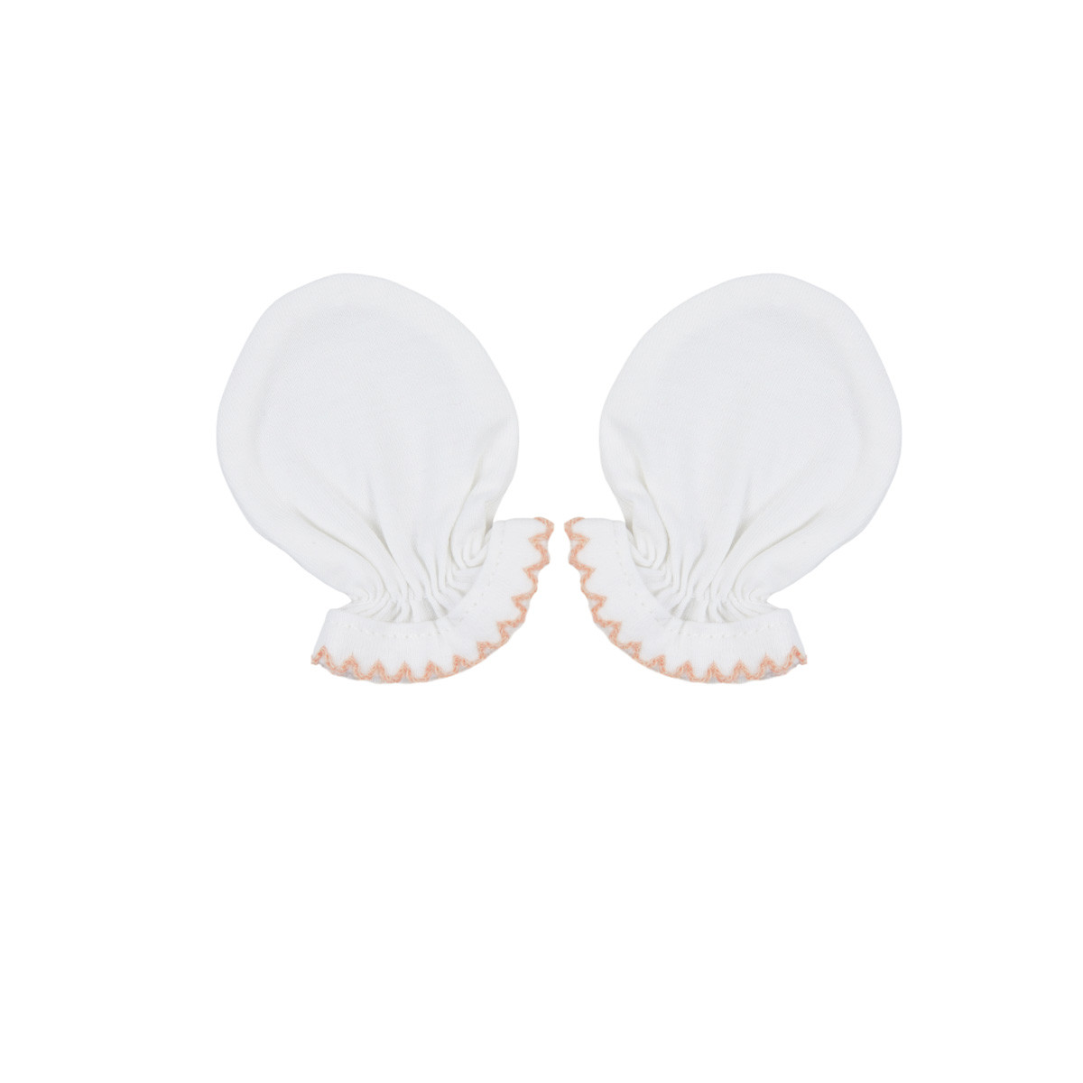 Ръкавички за новородено бебе в екрю с кант праскова