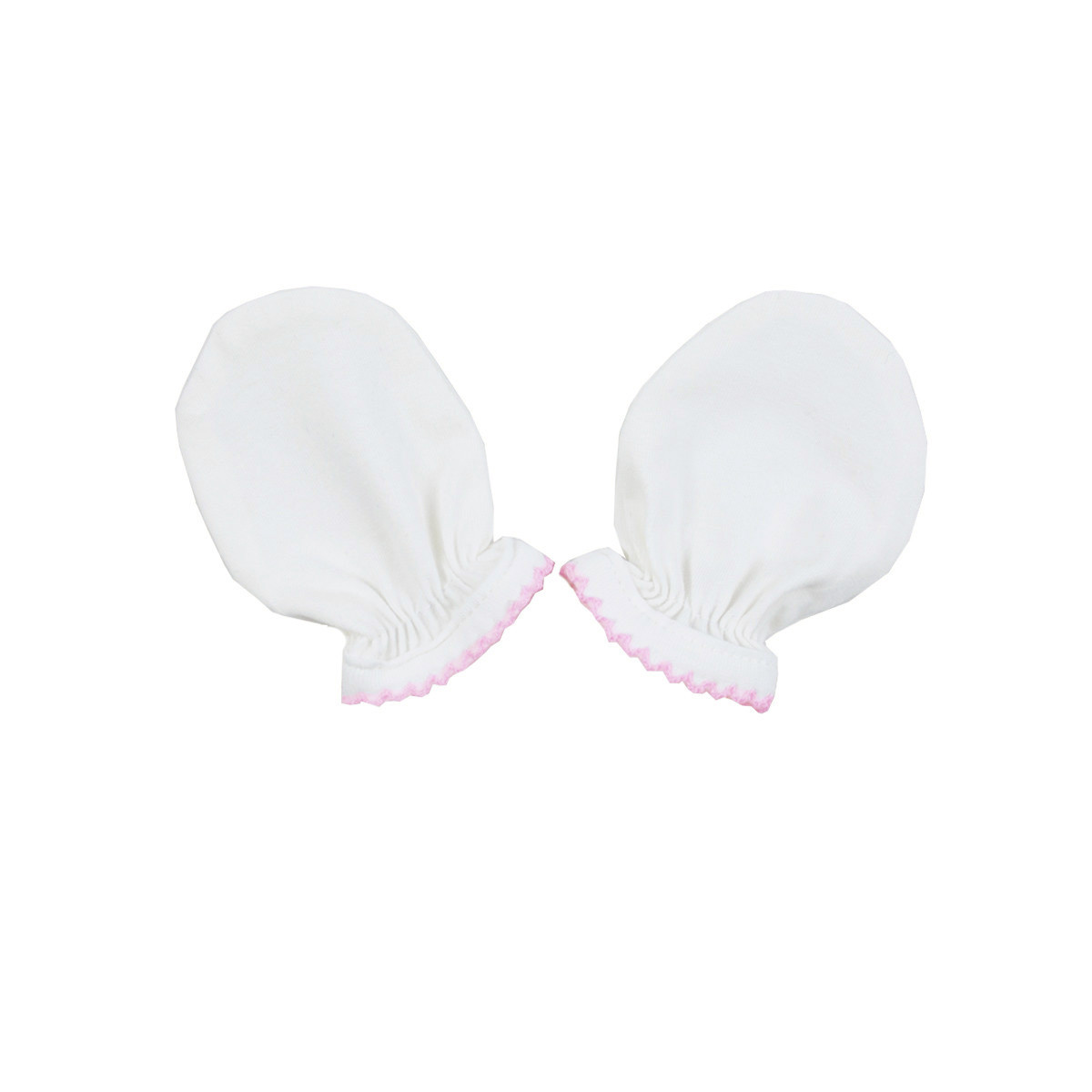 Ръкавички за новородено бебе в екрю с розов кант