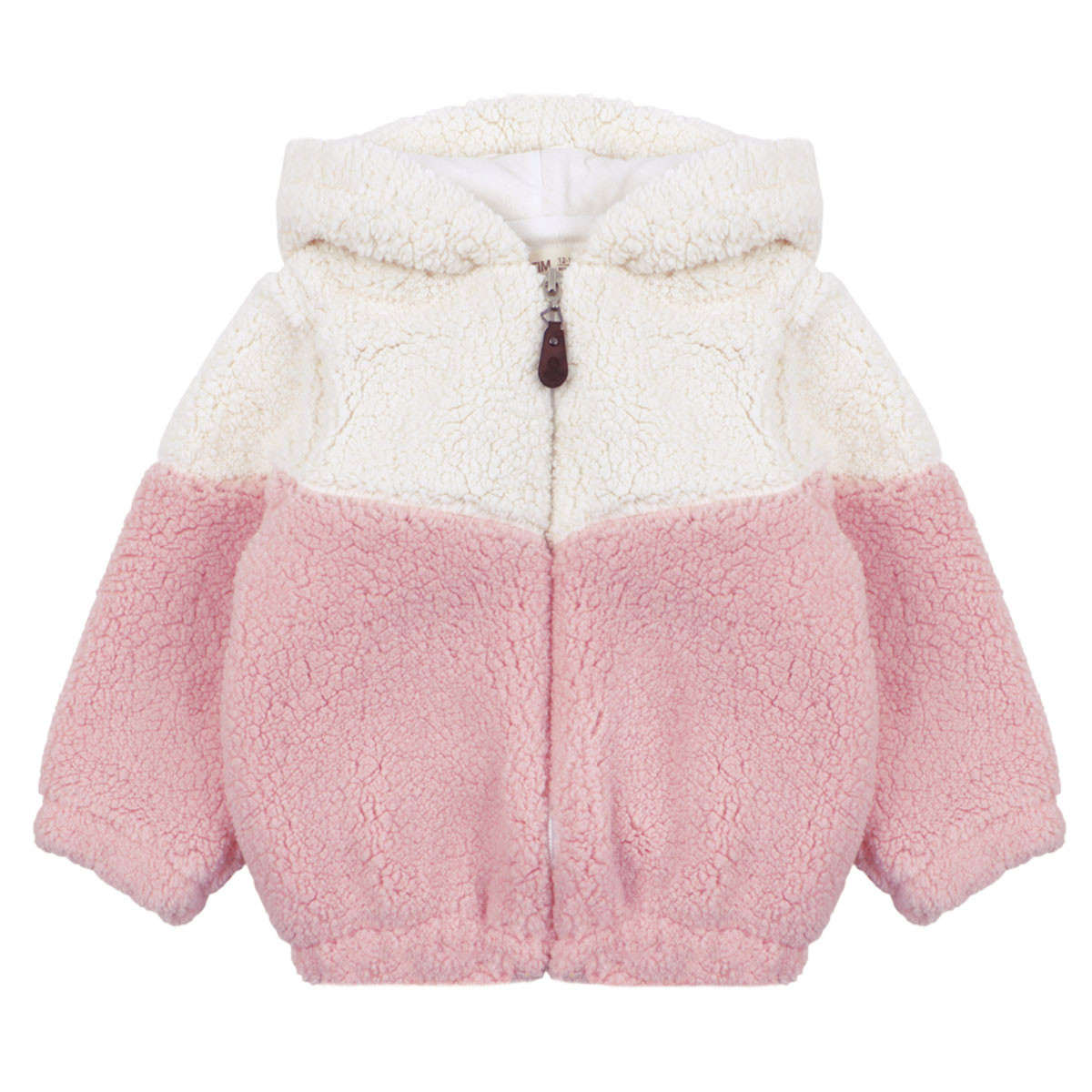 Бебешко пухено яке в екрю и розово