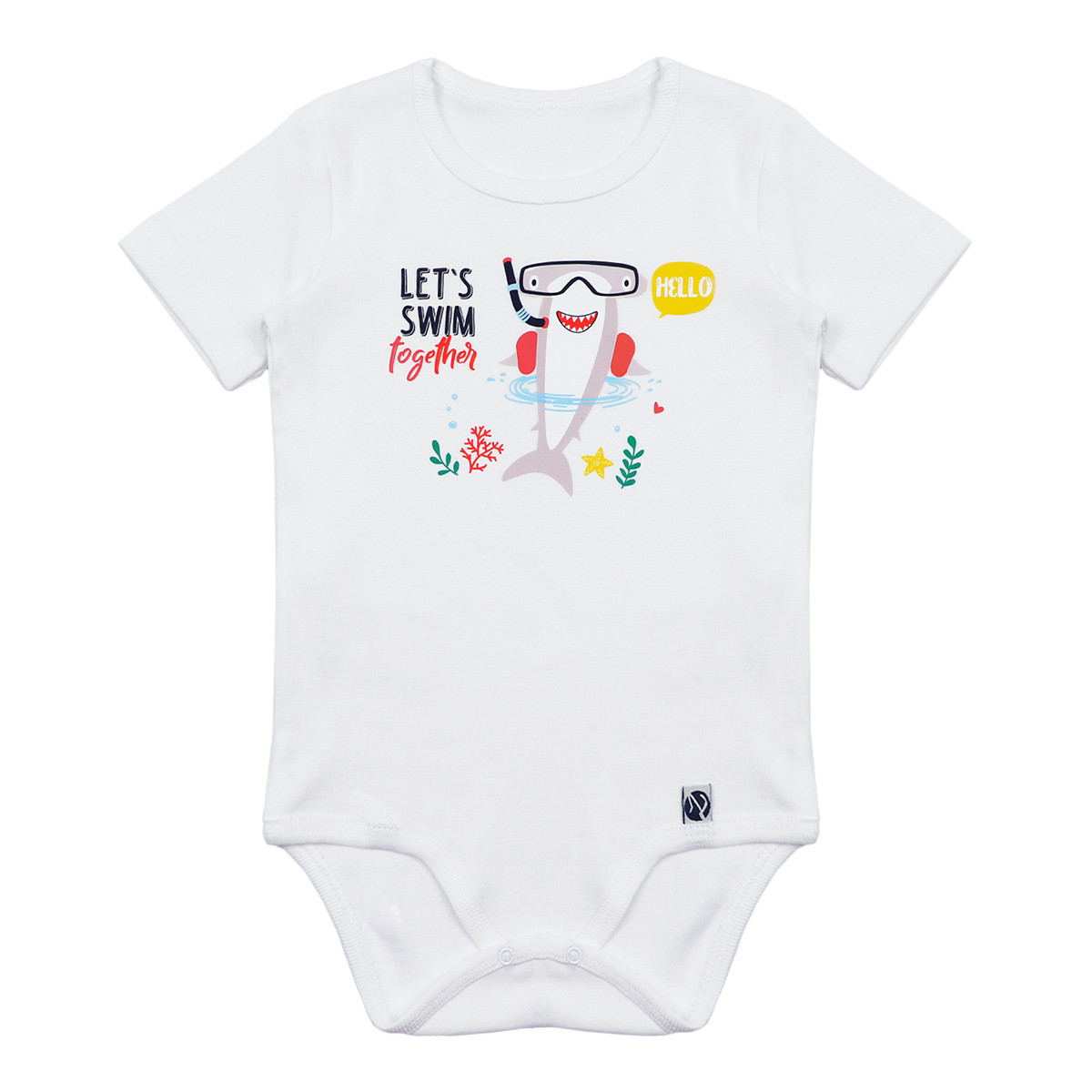 Бебешко памучно боди "Swim" в бяло