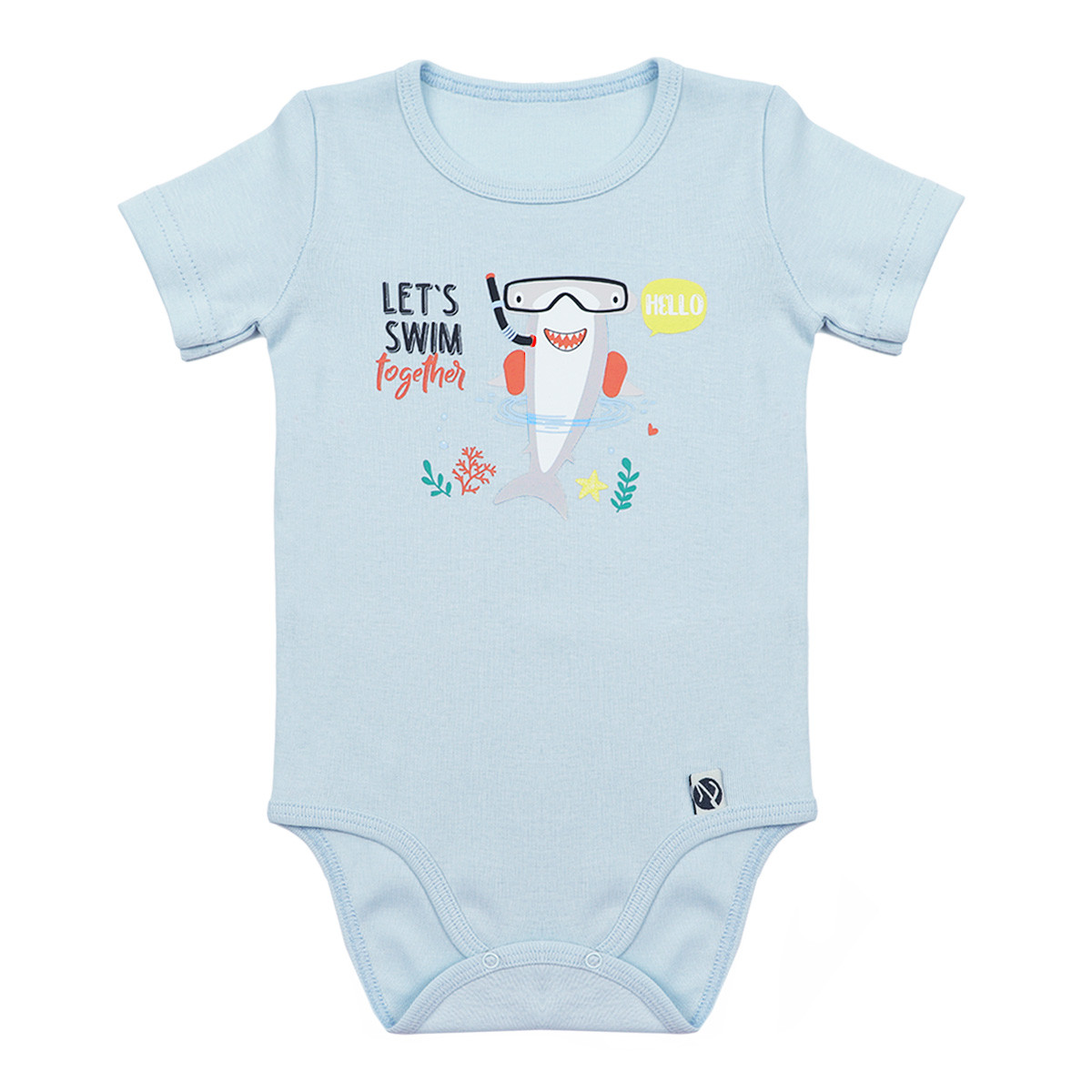 Бебешко памучно боди "Swim" в синьо