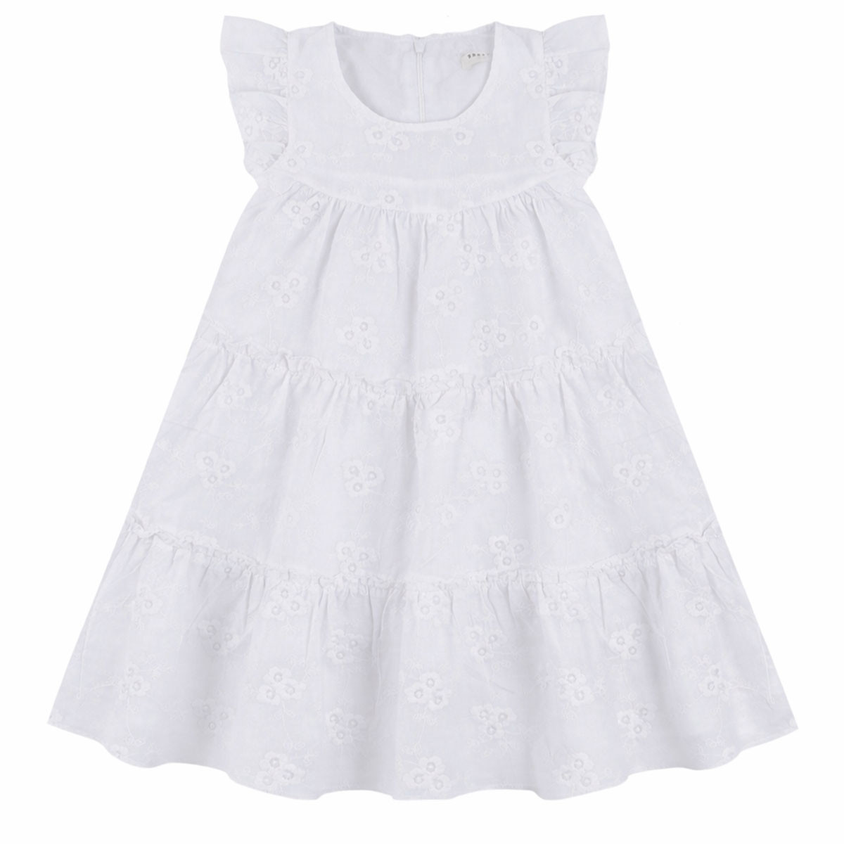 Детска бяла рокля с флорални бродерии